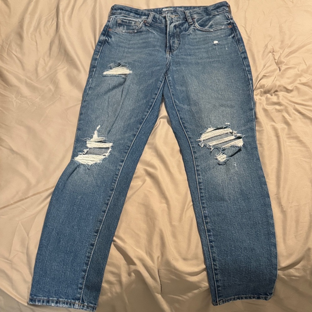 Classic Blue Distressed Women's Straight Leg Jeans